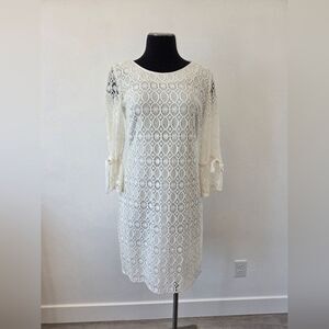 R&K White Lace Midi Dress Sheer Bridal Cottage Hippie Coastal Beachy Bohemian 4